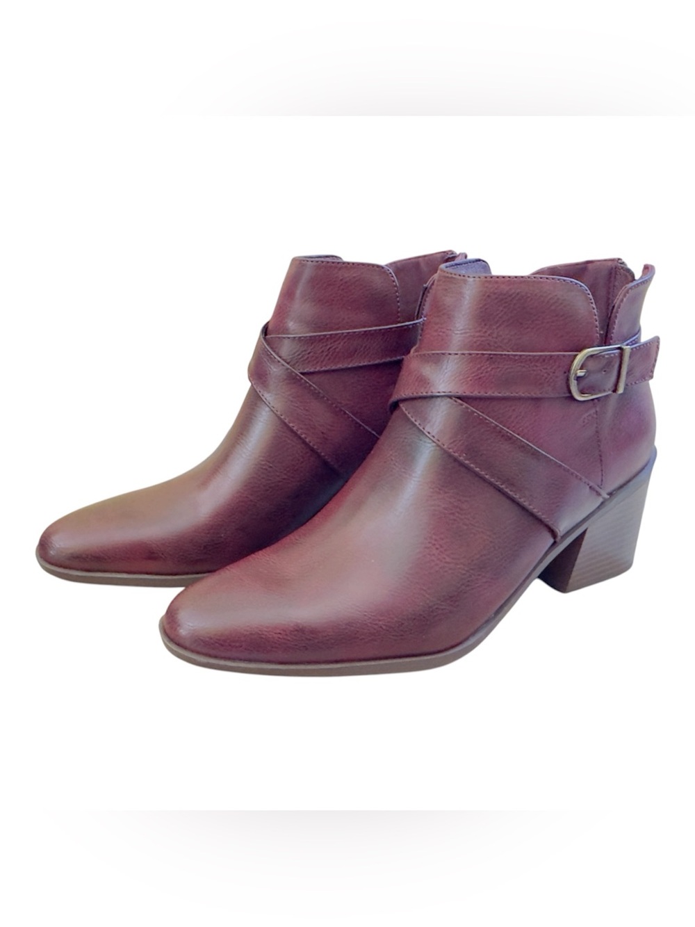 Frye Burgundy Leather Ankle Booties with Buckle Strap/ Size 7.5/ Color Redwood